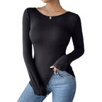 Damen Langarm Bodysuit mit eleganter Rückenausschnitt-Optik und bezaubernden Spitzenakzenten R&B