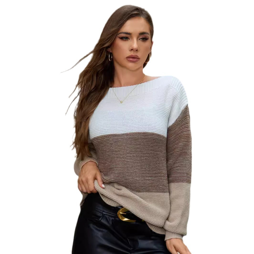 Damen Lässiger Strickpullover mit trendy Farbblockdesign und weitem Schnitt R&B