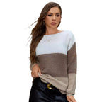 Damen Lässiger Strickpullover mit trendy Farbblockdesign und weitem Schnitt R&B
