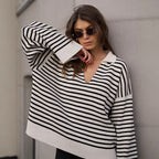 Damen Pullover mit weitem Schnitt und V-Ausschnitt R&B