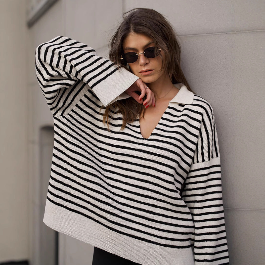 Damen Pullover mit weitem Schnitt und V-Ausschnitt R&B