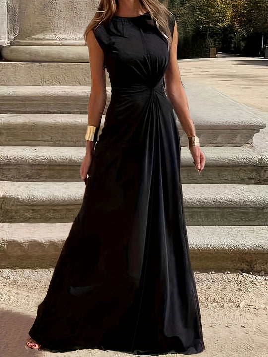 Damen Elegantes Maxikleid mit Raffungen und Rundhalsausschnitt R&B