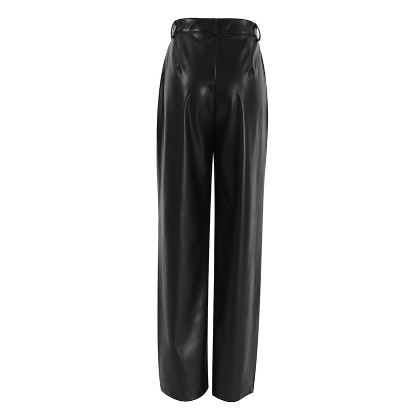 Damen Elegante weite Kunstlederhose R&B