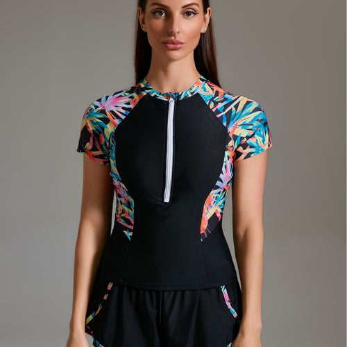 Damen Sportlicher Schwimmanzug mit innovativem Reißverschluss und stylischen kurzen Hosen R&B