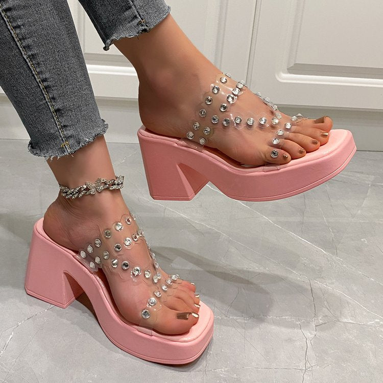 Damen Plateau-Pantoletten mit glitzernden Details R&B