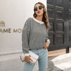Damen Weit geschnittener Strickpullover mit modernem Wellenmuster und weitem Ausschnitt R&B