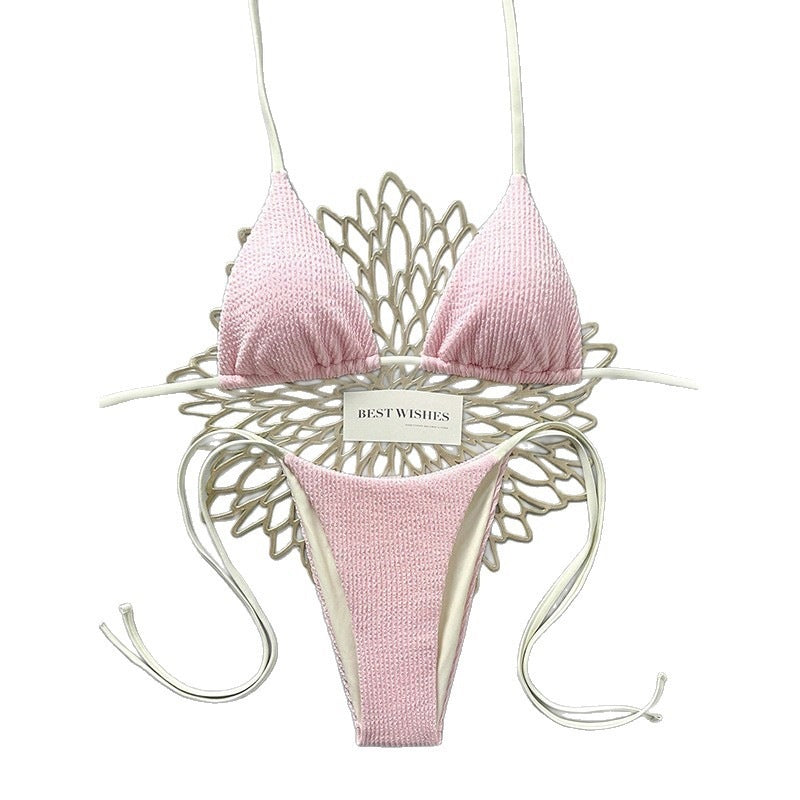 Damen Triangel-Bikini mit hohem Beinausschnitt und feinem Strukturmuster R&B