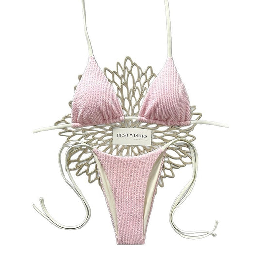Damen Triangel-Bikini mit hohem Beinausschnitt und feinem Strukturmuster R&B