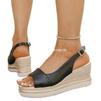 Damen Wedge-Pantoletten aus hochwertigem Kunstleder mit elastischen Riemen und trendiger Sohle R&B