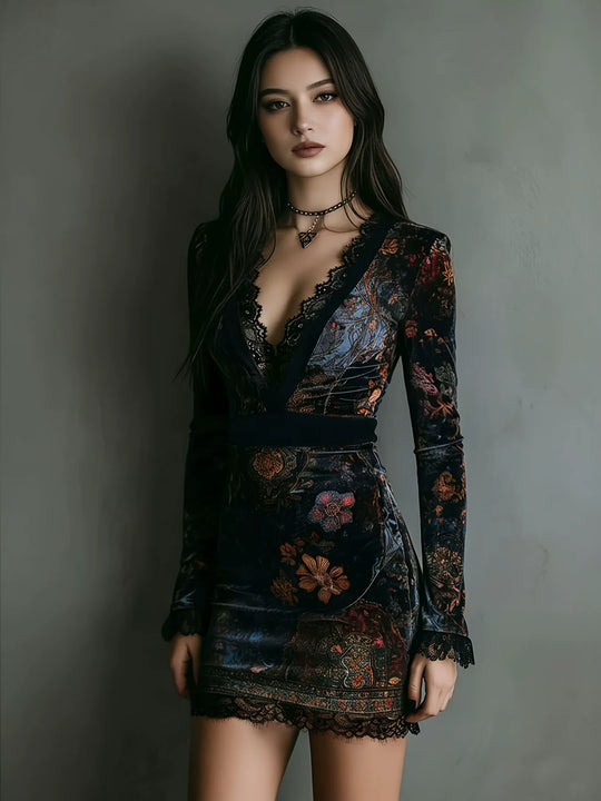 Damen Luxuriöse Taillierte-Silhouette Samt-Cocktailkleid