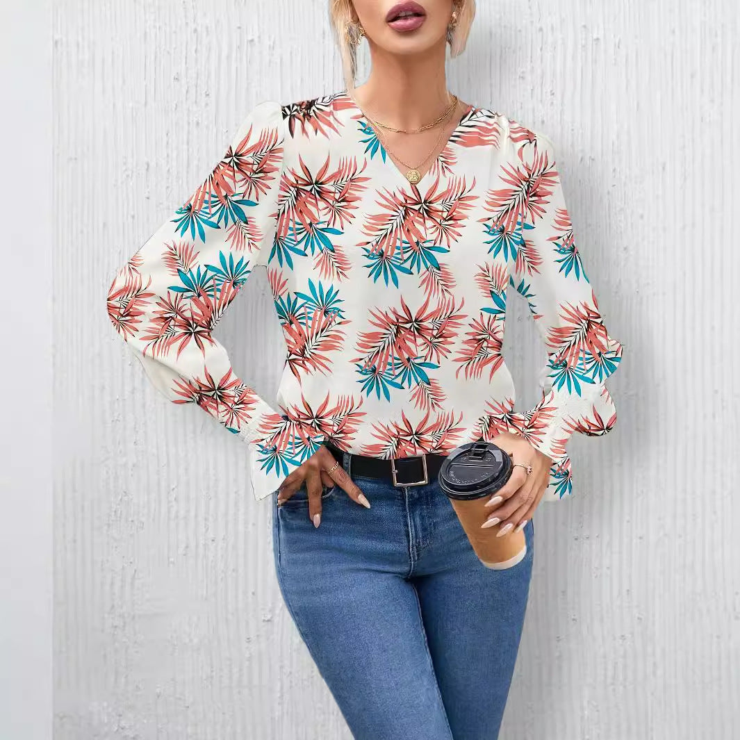 Damen Elegante Bluse mit floralem Design und weiten Ärmeln R&B