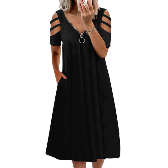 Damen Kleid mit offenen Schultern und tiefem V-Ausschnitt R&B
