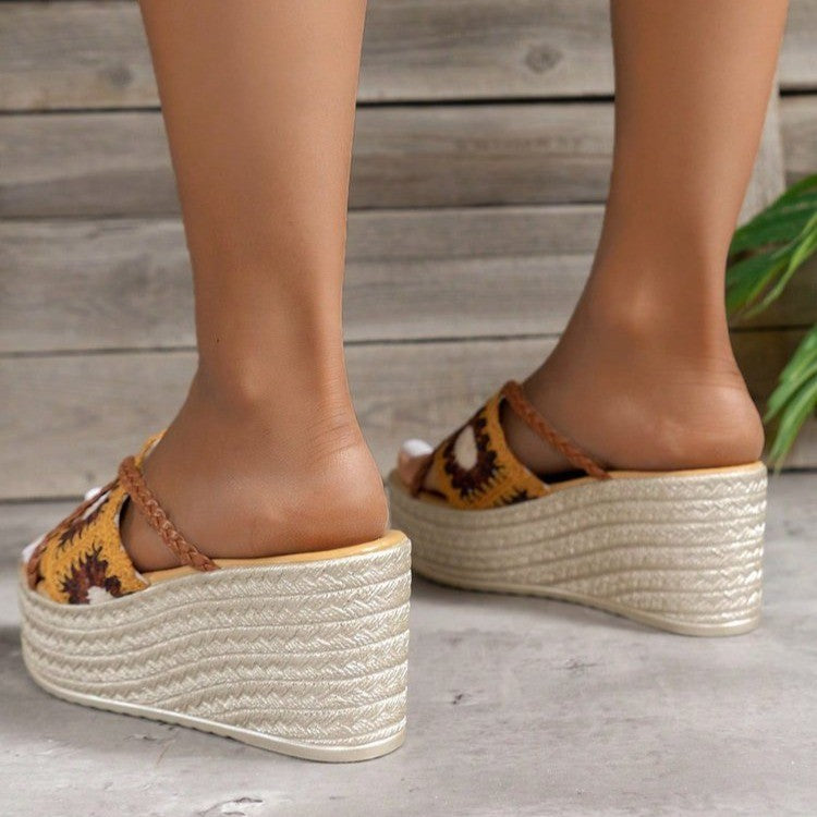 Damen Trendige Keil-Sandalen mit geflochtenem Riemen und komfortablem Fußbett R&B