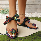 Damen Zehentrenner-Sandalen mit buntem Schmetterlingsdesign und modischem Schleifenakzent R&B