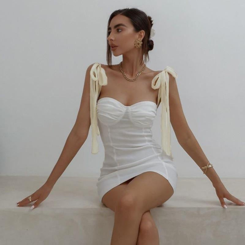 Damen Figurbetontes Minikleid mit trägerloser Bustier-Optik und charmanten Schleifen R&B
