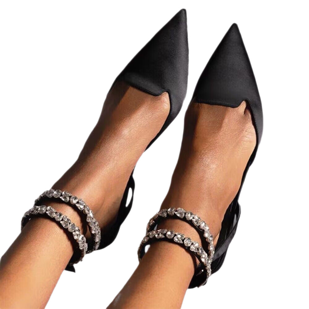 Damen elegante Slingback-Ballerinas mit funkelnden Strass-Details R&B