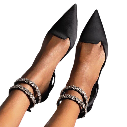 Damen elegante Slingback-Ballerinas mit funkelnden Strass-Details R&B