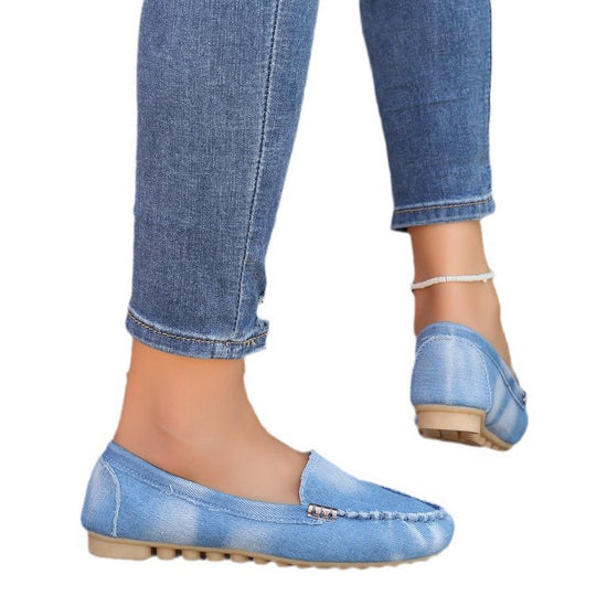 Damen nan lässige Denim-Mokassin-Slipper mit elastischem Einstieg und rutschfester Gummisohle R&B