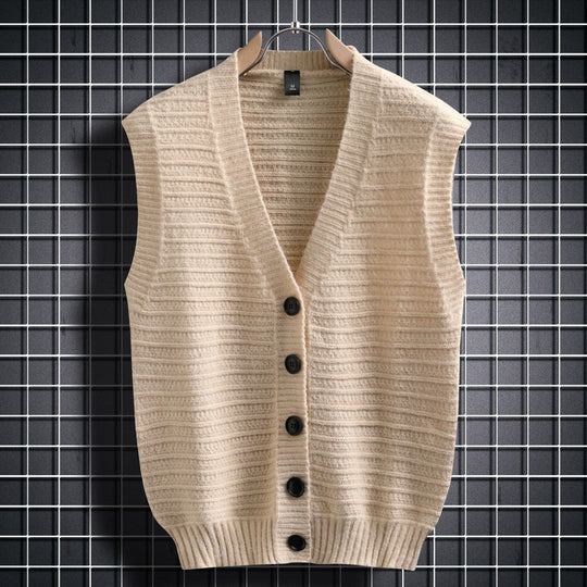 Damen ärmellose Strickjacke mit Knopfdetails und feinem Design R&B