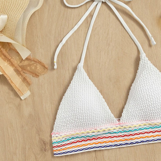 Damen Bikiniset mit hochgeschnittenem Höschen und buntem Wellenmuster R&B