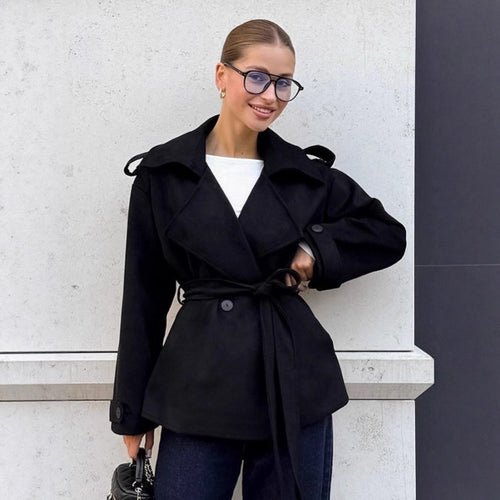 Damen Elegante Utility-Jacke mit Taillengürtel und entspannter Passform R&B