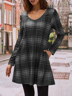 Damen Karo Freizeitkleid mit praktischen Seitentaschen R&B