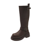 Damen modische kniehohe Stiefel mit coolem Schnallen-Detail R&B