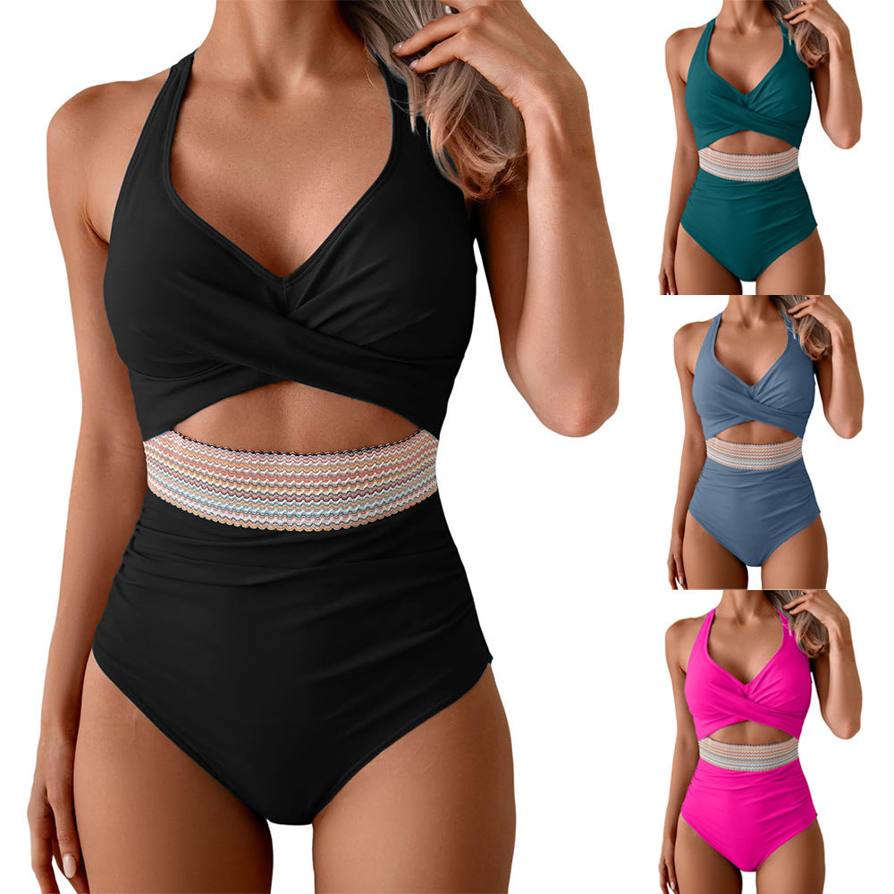 Damen Einteiliges Badeoutfit mit innovativer Wickeloptik R&B