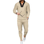 Herren nan R&Brnes Freizeit-Set Halbzip-Henleypullover mit Raglanärmeln und tapered Bügelfalten-Jogginghose R&B