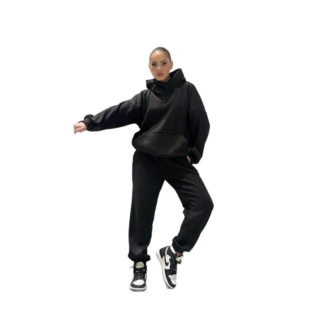 Damen gemütlicher Oversized Hoodie mit intuitivem Kordelzug und passender Jogginghose R&B