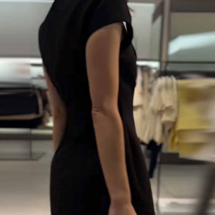 Damen elegantes Minikleid mit Hemdkragen und transparentem Einschnitt R&B