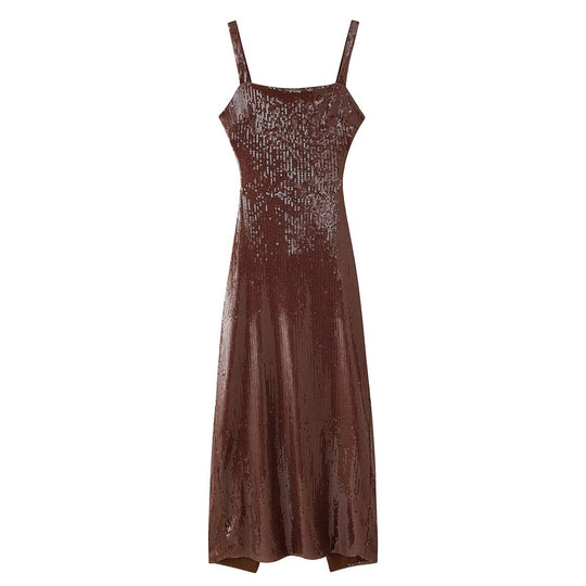 Damen Pailetten Maxikleid mit trägerlosem Design und elegantem Schnitt R&B