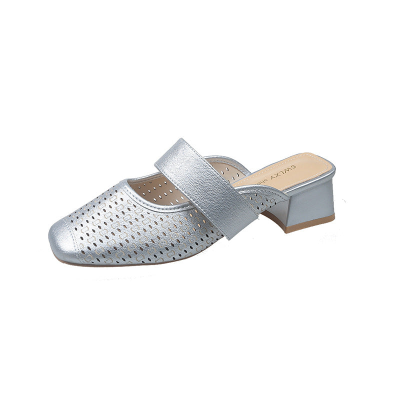 Damen Mules mit modischem Lochdesign und bequemem Blockabsatz R&B