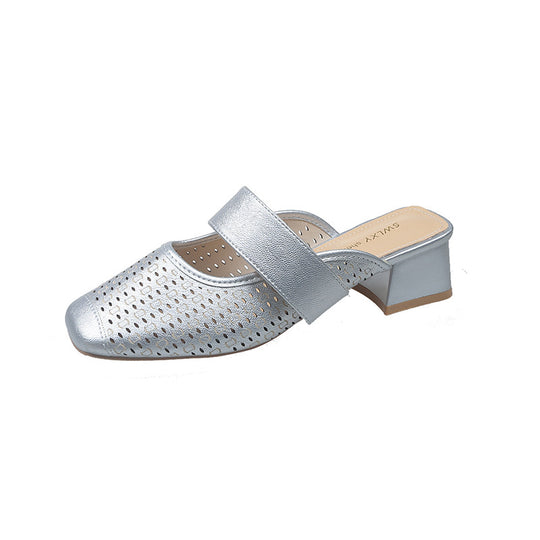 Damen Mules mit modischem Lochdesign und bequemem Blockabsatz R&B