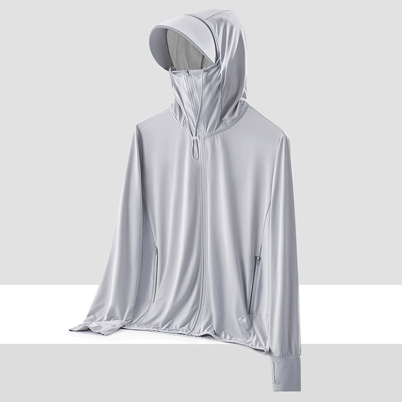 Damen nan leichte UV-Schutz Sonnenjacke mit Kapuze atmungsaktivem Funktionsstoff und Reißverschlusstaschen R&B