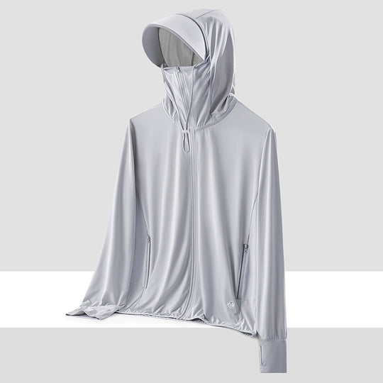Damen nan leichte UV-Schutz Sonnenjacke mit Kapuze atmungsaktivem Funktionsstoff und Reißverschlusstaschen R&B