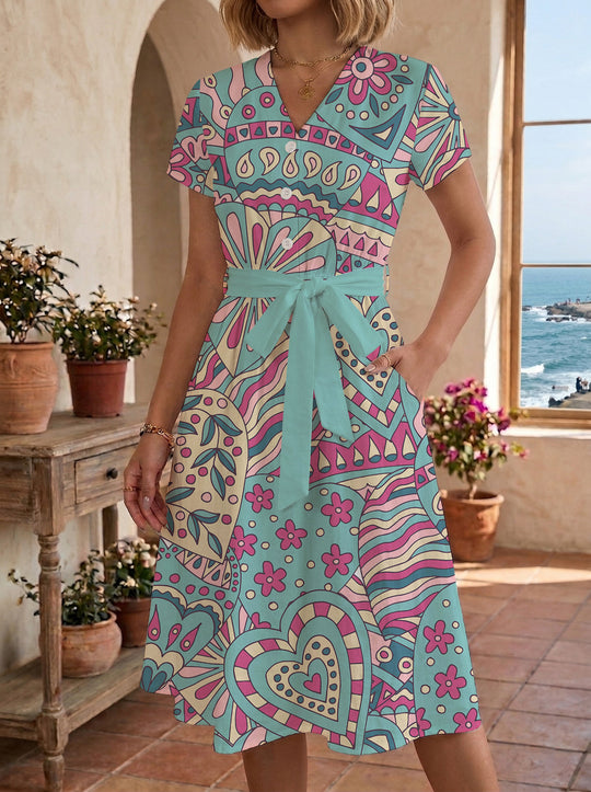 Damen Midi-Kleid mit floralem Design und bequemer Passform R&B