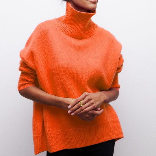 Damen Modischer Rollkragenpullover mit lässigen Oversized-Ärmeln und feinem Strukturstrick R&B