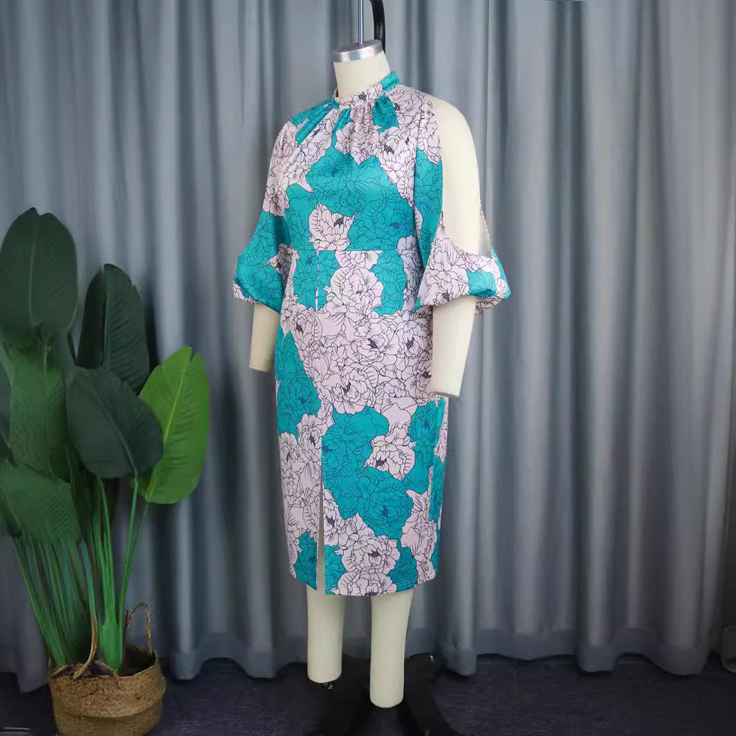 Damen elegantes Wickelkleid mit floralem Muster und modischen Cut-Out-Ärmeln R&B