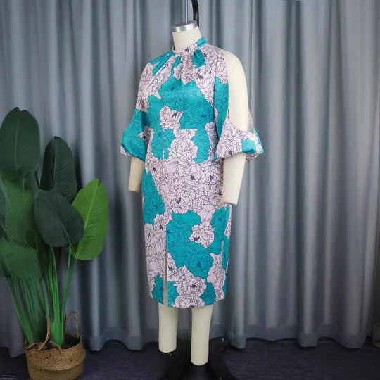Damen elegantes Wickelkleid mit floralem Muster und modischen Cut-Out-Ärmeln R&B