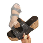 Damen Wedge-Pantoletten mit dekorativem Kork-Design R&B