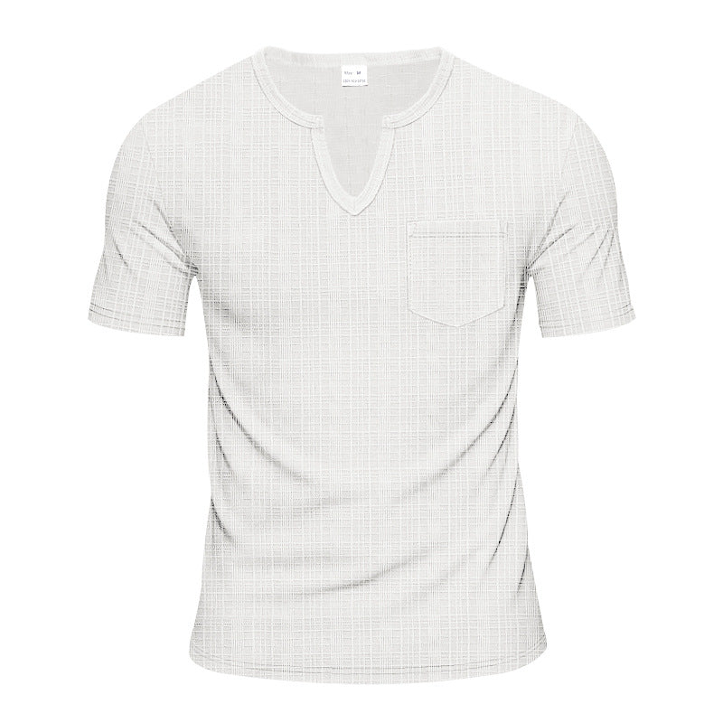 Herren Kurzarm-Henley-T-Shirt mit modernem V-Ausschnitt und praktischer Brusttasche R&B