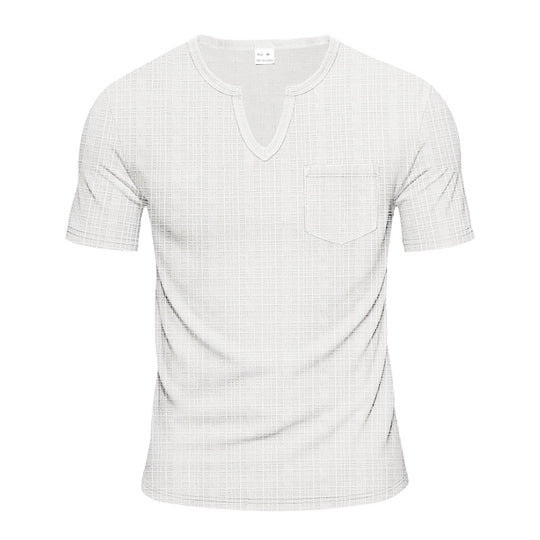 Herren nan Kurzarmshirt mit V-Schlitz-Ausschnitt und aufgesetzter Brusttasche aus strukturiertem Jersey R&B