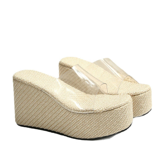 Damen Plateau-Sandalen mit transparentem Riemen R&B