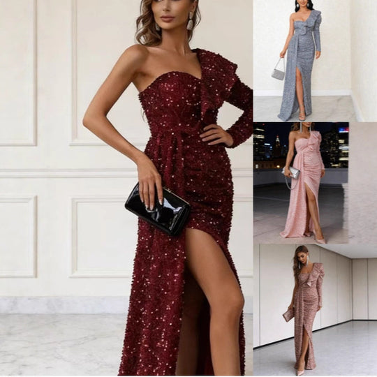 Damen Glamouröses Abendkleid mit asymmetrischem Cut und funkelnden Pailletten R&B