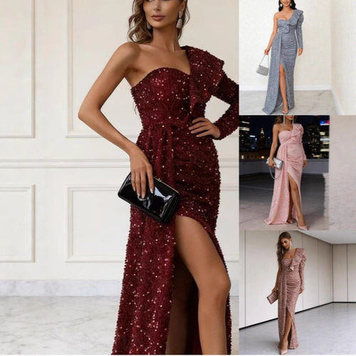 Damen Glamouröses Abendkleid mit asymmetrischem Cut und funkelnden Pailletten R&B
