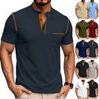 Herren nan kurzärmeliges Henley-Shirt mit Stehkragen, Brusttasche und kontrastierenden Ziernähten R&B