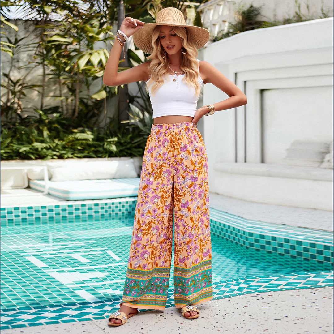 Damen Weite Sommerhose mit floralen Mustern und elastischem Bund R&B