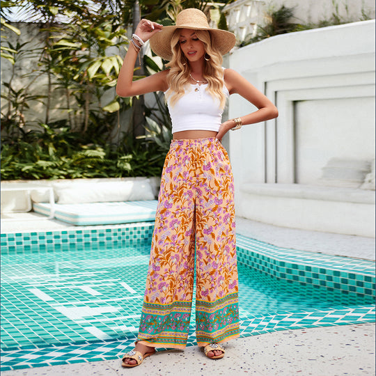 Damen Weite Sommerhose mit floralen Mustern und elastischem Bund R&B