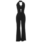 Damen Eleganter Jumpsuit mit anpassbarem Ausschnitt und schickem Gürtel R&B